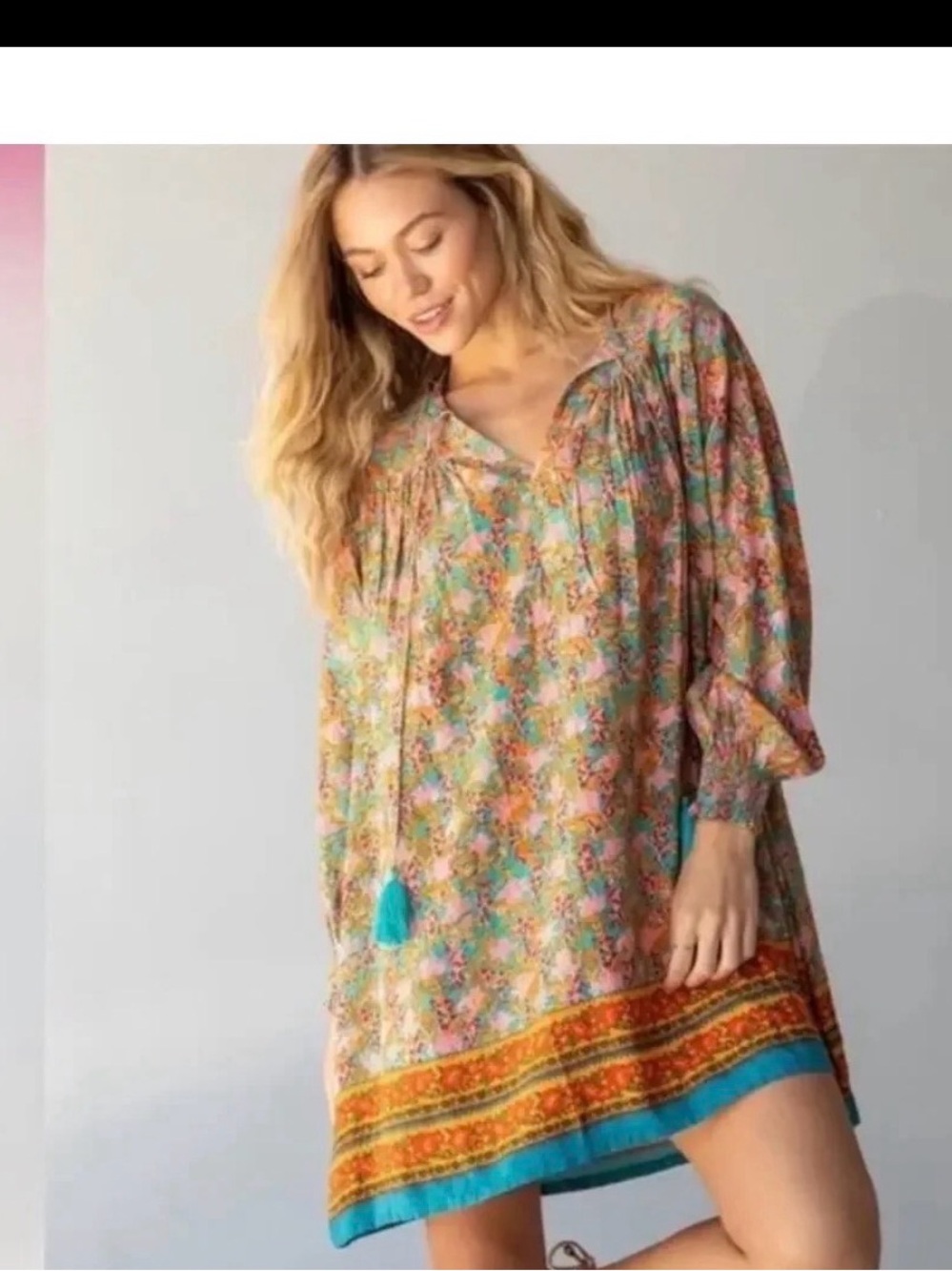 NATURAL LIFE Floral Tunic Dress in Turquoise, Orange, Pink